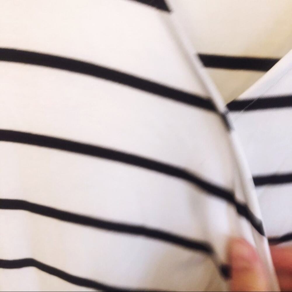 LOFT White & Black Striped Wrap Top with Banded Hem - Picture 5 of 11